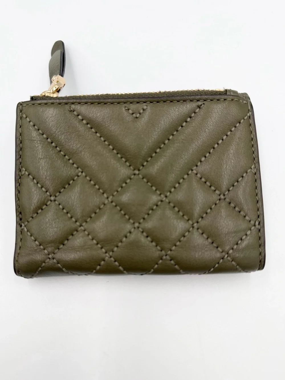 Michael Kors Quilted Olive Green Leather Zip Card Wallet - Picture 3 of 5